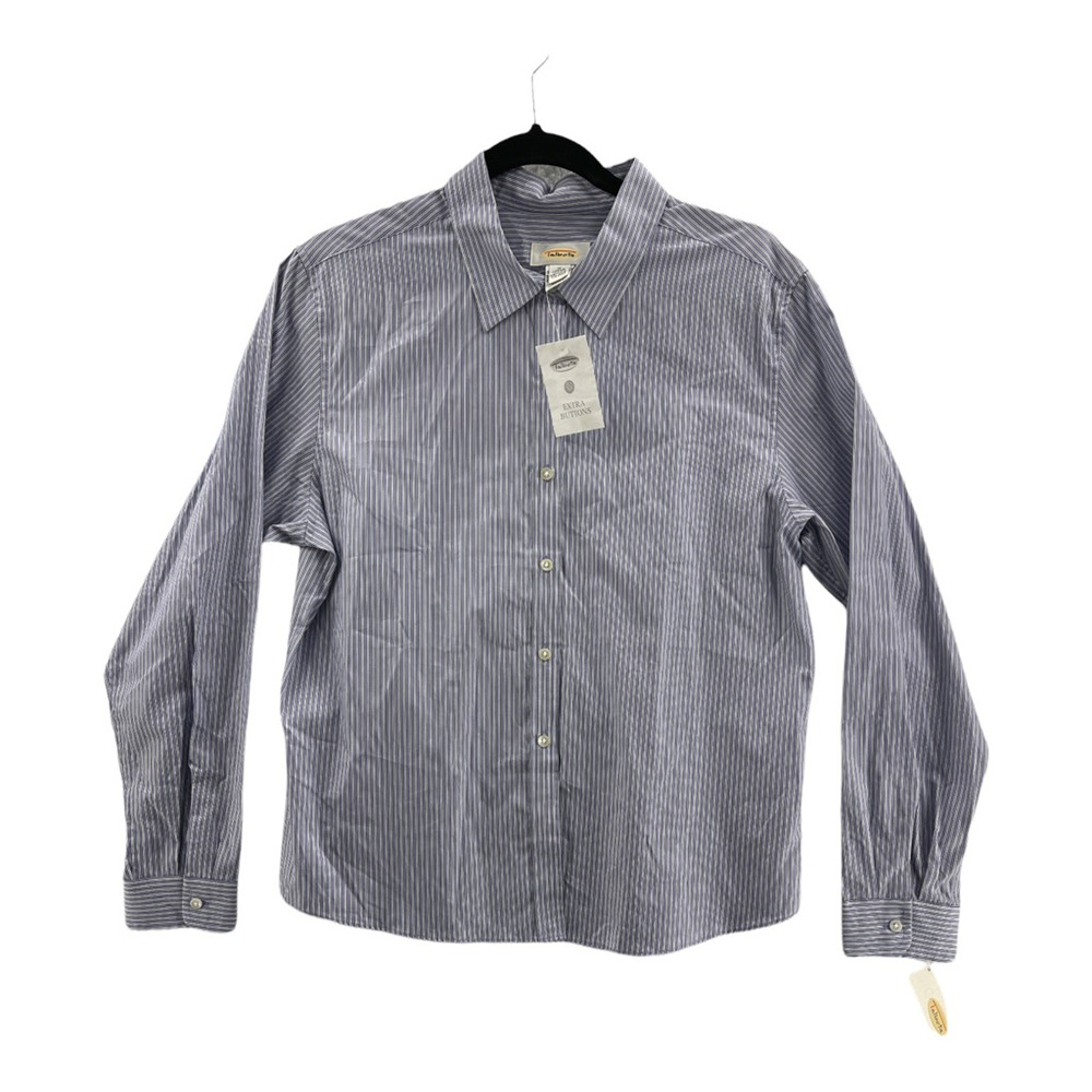Talbots Mens Button Front Shirt Blue White Striped Long Sleeve Cotton M New
